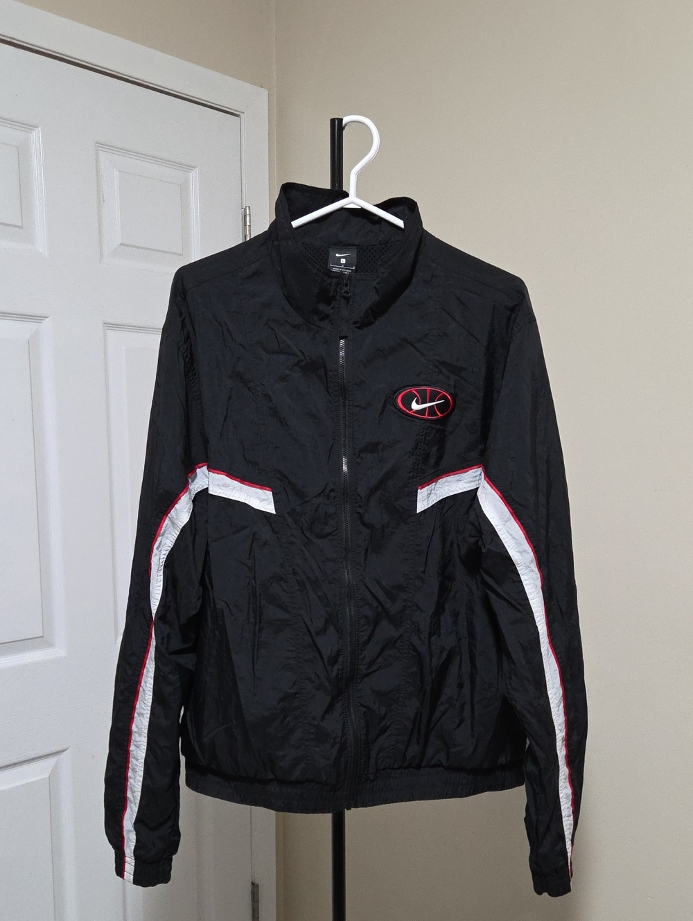 Nike Black Windbreaker Jacket with Red and White Accents